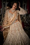 Buy_Seema Gujral_Beige Net Crystals, Embroidery, Beads, Sequins Sweetheart And Bridal Lehenga Set_Online_at_Aza_Fashions