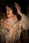 Shop_Seema Gujral_Beige Net Crystals, Embroidery, Beads, Sequins Sweetheart And Bridal Lehenga Set_Online_at_Aza_Fashions