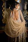 Seema Gujral_Beige Net Embroidered Cutdana Deep V Cut And Sequin Jacket Sharara Set  _Online_at_Aza_Fashions