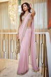 Buy_Arpita Mehta_Pink Georgette Embroidered Sequin Sweetheart Work Pre-draped Saree With Blouse_at_Aza_Fashions