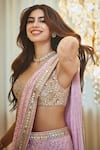 Buy_Arpita Mehta_Pink Georgette Embroidered Sequin Sweetheart Work Pre-draped Saree With Blouse_Online_at_Aza_Fashions