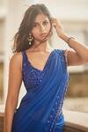 Arpita Mehta_Blue Chiffon Embroidered Floral Patterns Tassel Pre-draped Saree With Blouse _Online_at_Aza_Fashions