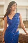 Buy_Arpita Mehta_Blue Chiffon Embroidered Floral Patterns Tassel Pre-draped Saree With Blouse _Online_at_Aza_Fashions