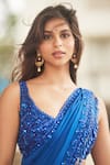 Shop_Arpita Mehta_Blue Chiffon Embroidered Floral Patterns Tassel Pre-draped Saree With Blouse _Online_at_Aza_Fashions