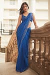 Arpita Mehta_Blue Chiffon Embroidered Floral Patterns Tassel Pre-draped Saree With Blouse _at_Aza_Fashions