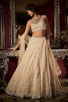 Buy_Seema Gujral_White Net Crystals, Sequins, Beads, Embroidery Sweetheart Bridal Lehenga Set _at_Aza_Fashions