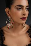 Shop_Swabhimann_Gold Plated Embroidery, Diamonds Polki Embellished Earrings _Online_at_Aza_Fashions