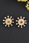 Shop_Swabhimann_Gold Plated Embroidery, Stones Floral Kundan Embellished Stud Earrings _at_Aza_Fashions