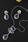 Buy_Swabhimann_Silver Plated Crystals Saphire Studded Chain Necklace Set _Online_at_Aza_Fashions