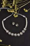 Shop_Swabhimann_Silver Plated Pearls, Embroidery, Stones Polki Studded Choker Necklace Set _at_Aza_Fashions