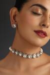 Swabhimann_Silver Plated Pearls, Embroidery, Stones Polki Studded Choker Necklace Set _Online_at_Aza_Fashions