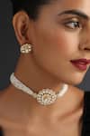 Swabhimann_Gold Plated Pearls, Embroidery, Diamonds Kundan Embellished Choker Necklace Set _Online_at_Aza_Fashions
