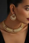 Buy_SWABHIMANN_Gold Plated Embellished Carved Temple Choker Necklace Set _Online_at_Aza_Fashions