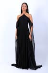 Buy_Swatee Singh_Black Georgette Plain Halter Neck Drape Gown _at_Aza_Fashions