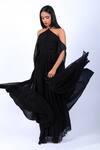 Buy_Swatee Singh_Black Georgette Plain Halter Neck Drape Gown _Online_at_Aza_Fashions