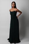 Swatee Singh_Green Georgette Scoop Neck Corset Criss Cross Draped Gown _at_Aza_Fashions
