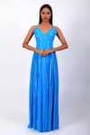 Buy_Swatee Singh_Blue Georgette Plain V Neck Shimmer Finish Maxi Gown _at_Aza_Fashions