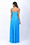 Shop_Swatee Singh_Blue Georgette Plain V Neck Shimmer Finish Maxi Gown _at_Aza_Fashions