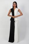 Buy_Swatee Singh_Ivory Crepe V-neck Two Tone Jumpsuit _at_Aza_Fashions