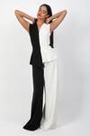 Swatee Singh_Ivory Crepe V-neck Two Tone Jumpsuit _Online_at_Aza_Fashions