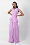 Buy_Swatee Singh_Purple Crepe V-neck Peplum Jumpsuit _Online_at_Aza_Fashions