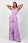 Shop_Swatee Singh_Purple Crepe V-neck Peplum Jumpsuit _Online_at_Aza_Fashions