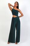 Buy_Swatee Singh_Blue Lurex Asymmetric Shimmer Finish Front Cut-out Jumpsuit _at_Aza_Fashions