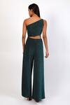 Shop_Swatee Singh_Blue Lurex Asymmetric Shimmer Finish Front Cut-out Jumpsuit _at_Aza_Fashions