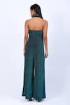 Shop_Swatee Singh_Blue Georgette Halter Neck Criss Cross Shimmer Finish Jumpsuit _at_Aza_Fashions