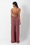 Shop_Swatee Singh_Pink Lurex Halter Neck Criss Cross Draped Jumpsuit _at_Aza_Fashions