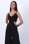 Buy_Swatee Singh_Black Crepe V-neck Side Cut-out Sleeveless Jumpsuit _Online_at_Aza_Fashions