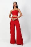 Buy_Swatee Singh_Red Heavy Crepe Plain Straight Neck Crop Top With Ruffle Pant _at_Aza_Fashions