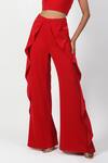 Buy_Swatee Singh_Red Heavy Crepe Plain Straight Neck Crop Top With Ruffle Pant _Online_at_Aza_Fashions