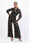 Swatee Singh_Black Georgette Print Polka Dot Collar Neck Pattern Shirt With Pant _Online_at_Aza_Fashions