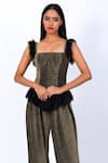 Shop_Swatee Singh_Gold Lurex Plain Square Neck Corset Top With Pleated Pant _Online_at_Aza_Fashions