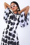 Swatee Singh_Black Georgette Collared Polka Dot Print Dress _at_Aza_Fashions