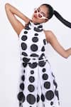 Shop_Swatee Singh_Black Georgette Halter Neck Polka Dot Print Dress _Online_at_Aza_Fashions