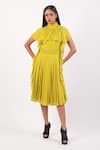 Buy_Swatee Singh_Yellow Georgette High Neck Solid Ruffled Dress _at_Aza_Fashions