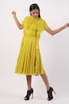 Buy_Swatee Singh_Yellow Georgette High Neck Solid Ruffled Dress _Online_at_Aza_Fashions