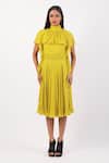 Swatee Singh_Yellow Georgette High Neck Solid Ruffled Dress _at_Aza_Fashions