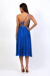 Shop_Swatee Singh_Blue Georgette One Shoulder Pleated Backless Dress _at_Aza_Fashions