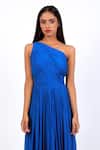 Swatee Singh_Blue Georgette One Shoulder Pleated Backless Dress _Online_at_Aza_Fashions