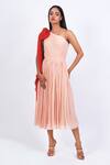 Buy_Swatee Singh_Pink Georgette One Shoulder Pleated Dress _at_Aza_Fashions