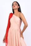 Swatee Singh_Pink Georgette One Shoulder Pleated Dress _Online_at_Aza_Fashions