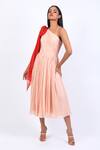 Buy_Swatee Singh_Pink Georgette One Shoulder Pleated Dress _Online_at_Aza_Fashions
