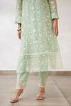 Mulmul_Pink 100% Pure Mulmul Embroidered Floral V Dorset Kurta And Pant Set _at_Aza_Fashions