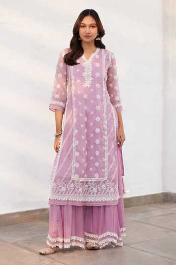 Armagh Organza Lilac Kurta with Sharara Set