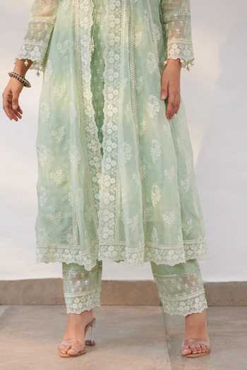 MULMUL BROWN COTTON EMBROIDERED KURTA-PANT-JACKET SET main image 0