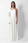 Buy_Swatee Singh_Ivory Crepe Asymmetric Bow Detail Jumpsuit _at_Aza_Fashions