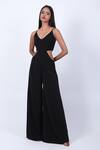Buy_Swatee Singh_Black Crepe V-neck Side Cut-out Sleeveless Jumpsuit _at_Aza_Fashions